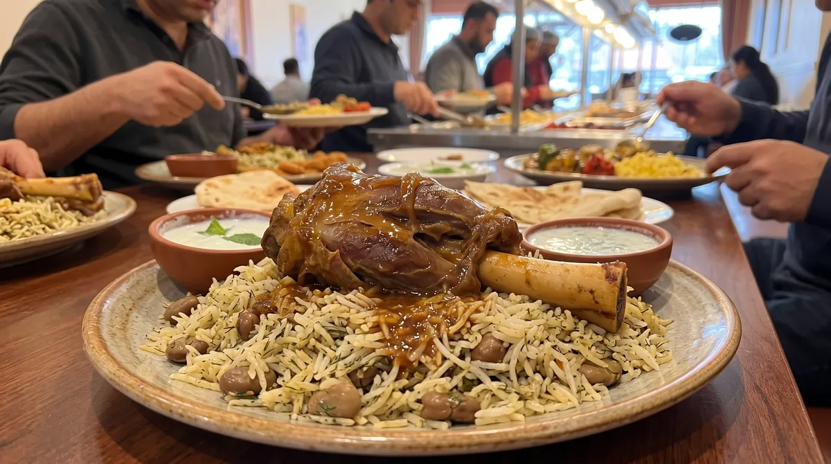 Lamb shank on dill rice at the weekend buffet